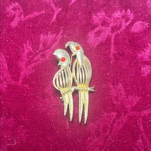 Gold and Red Parrot Bird Brooch